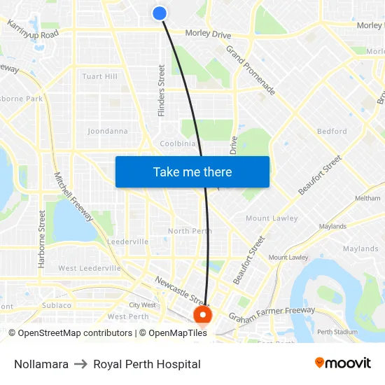 Nollamara to Royal Perth Hospital map