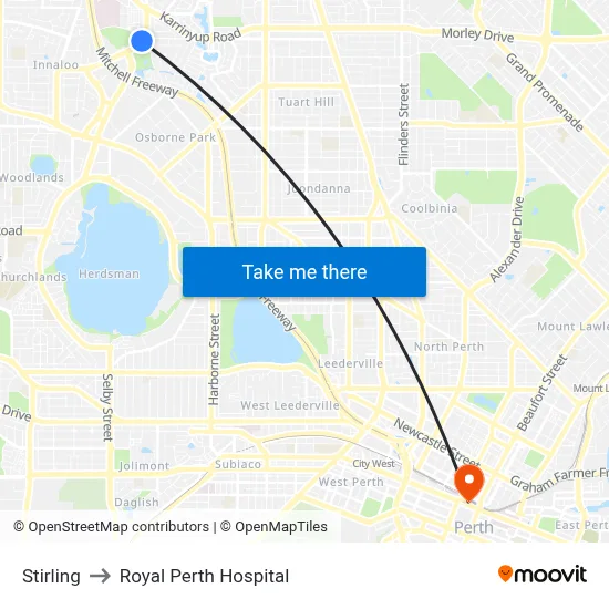 Stirling to Royal Perth Hospital map