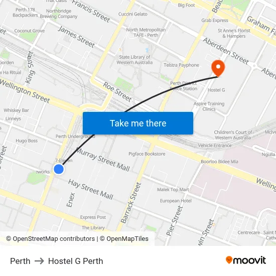 Perth to Hostel G Perth map