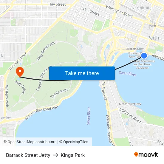 Barrack Street Jetty to Kings Park map
