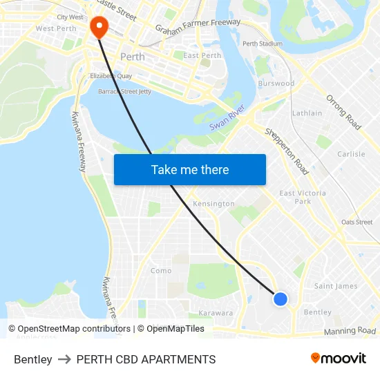 Bentley to PERTH CBD APARTMENTS map
