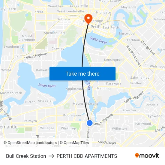 Bull Creek Station to PERTH CBD APARTMENTS map