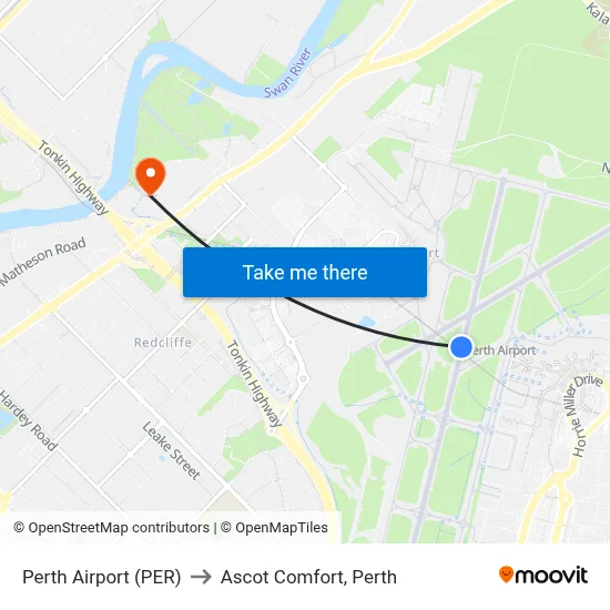 Perth Airport (PER) to Ascot Comfort, Perth map