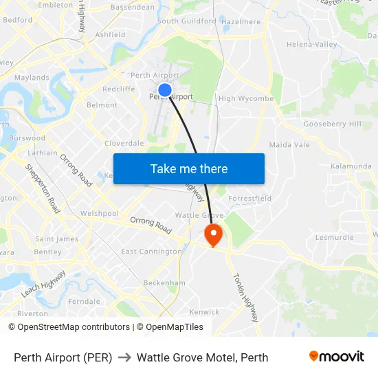 Perth Airport (PER) to Wattle Grove Motel, Perth map