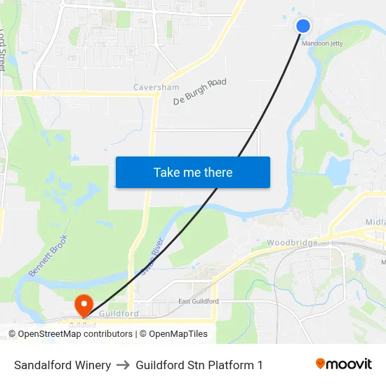 Sandalford Winery to Guildford Stn Platform 1 map