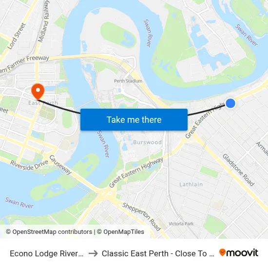 Econo Lodge Rivervale, Perth to Classic East Perth - Close To Optus Stadium map