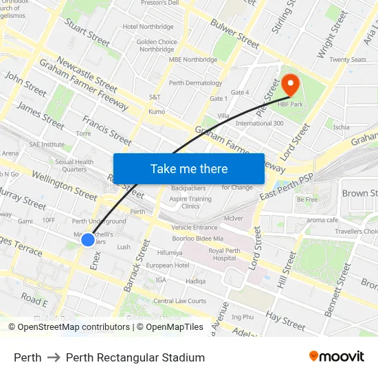 Perth to Perth Rectangular Stadium map