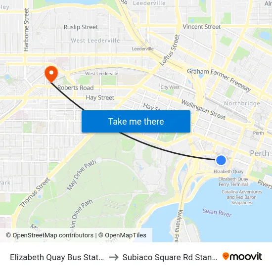 Elizabeth Quay Bus Station to Subiaco Square Rd Stand 1 map