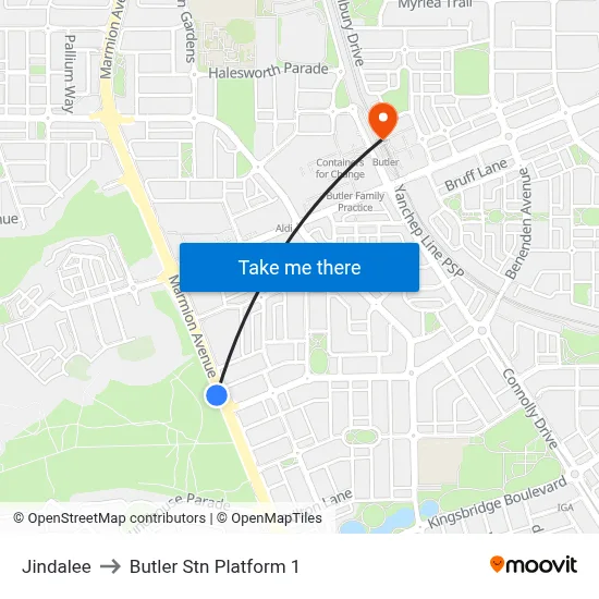 Jindalee to Butler Stn Platform 1 map