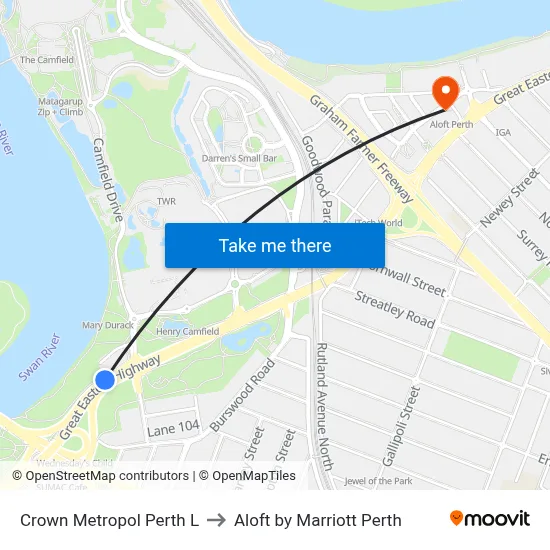 Crown Metropol Perth L to Aloft by Marriott Perth map