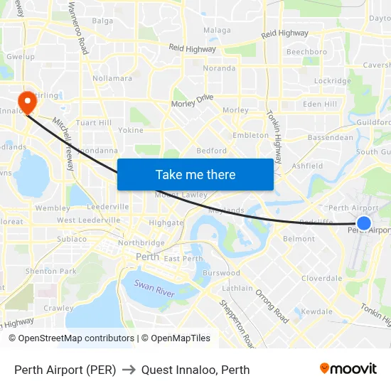 Perth Airport (PER) to Quest Innaloo, Perth map