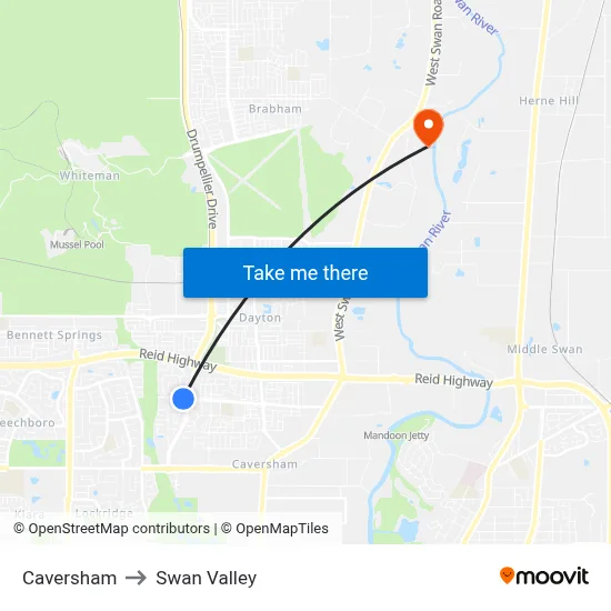 Caversham to Swan Valley map