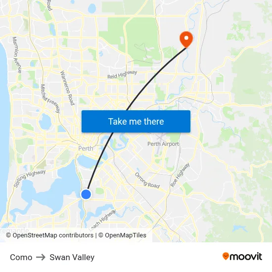 Como to Swan Valley map