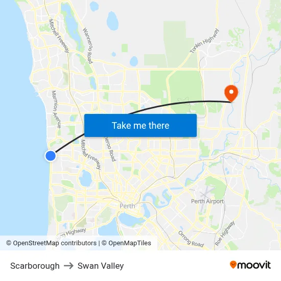 Scarborough to Swan Valley map