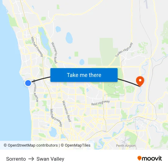 Sorrento to Swan Valley map