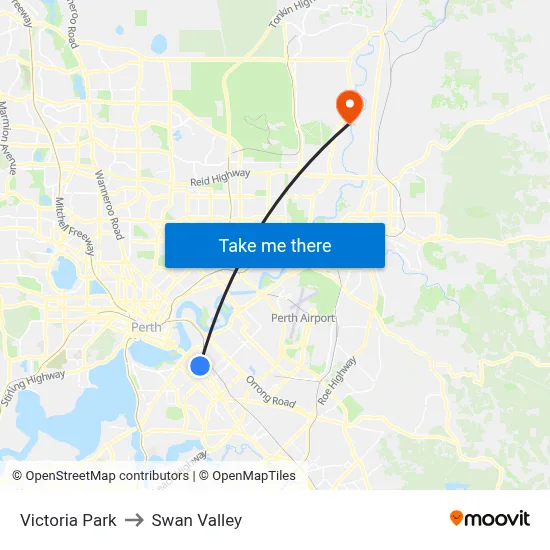 Victoria Park to Swan Valley map