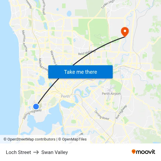 Loch Street to Swan Valley map
