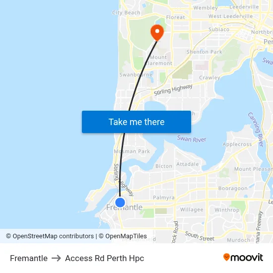 Fremantle to Access Rd Perth Hpc map
