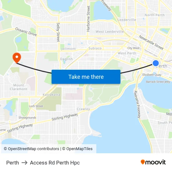 Perth to Access Rd Perth Hpc map