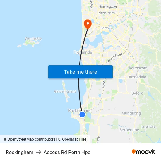 Rockingham to Access Rd Perth Hpc map