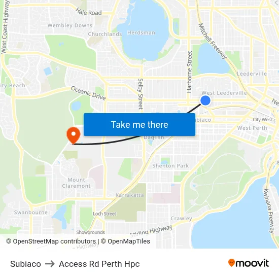 Subiaco to Access Rd Perth Hpc map