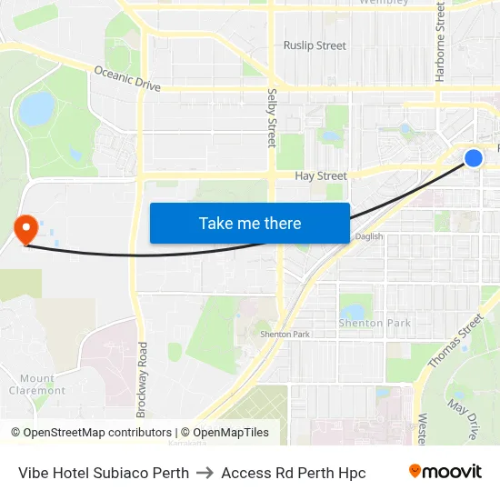 Vibe Hotel Subiaco Perth to Access Rd Perth Hpc map