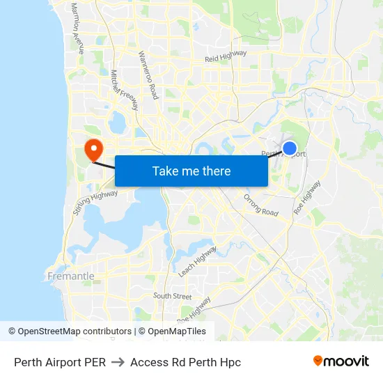 Perth Airport PER to Access Rd Perth Hpc map