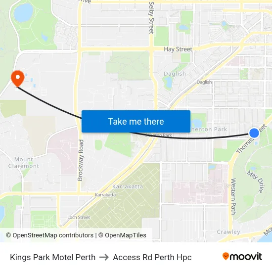 Kings Park Motel Perth to Access Rd Perth Hpc map