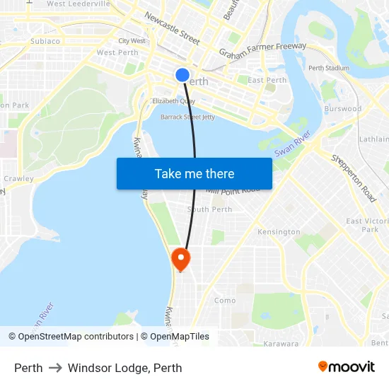 Perth to Windsor Lodge, Perth map