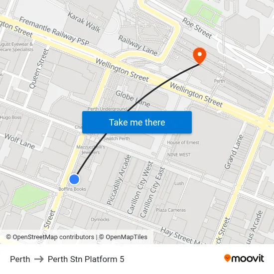 Perth to Perth Stn Platform 5 map