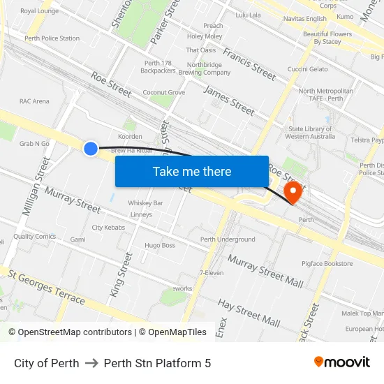 City of Perth to Perth Stn Platform 5 map