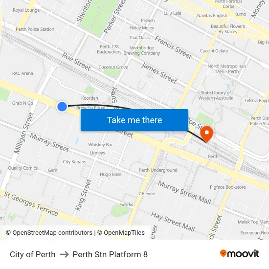 City of Perth to Perth Stn Platform 8 map