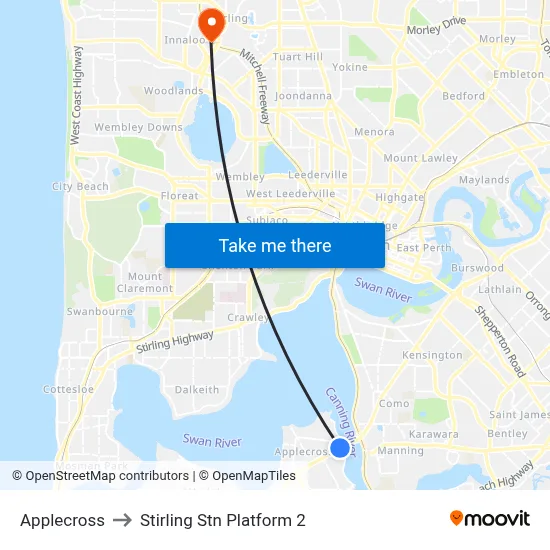 Applecross to Stirling Stn Platform 2 map