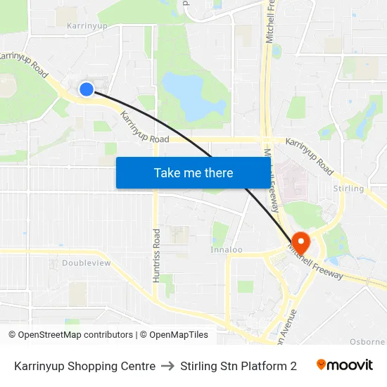 Karrinyup Shopping Centre to Stirling Stn Platform 2 map