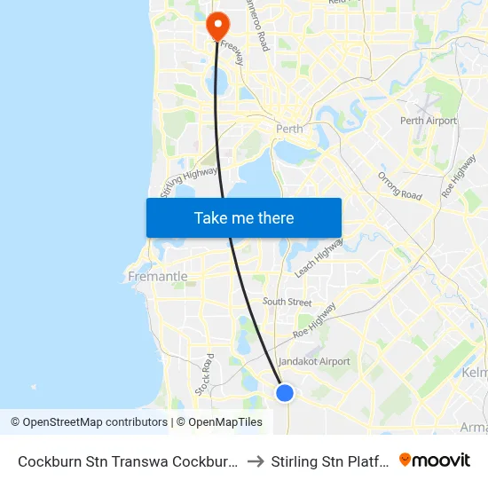 Cockburn Stn Transwa Cockburn Central to Stirling Stn Platform 2 map