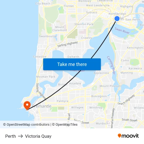 Perth to Victoria Quay map