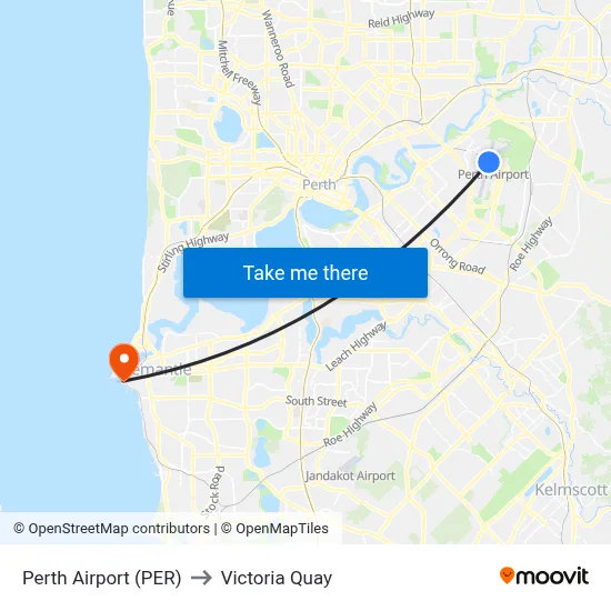 Perth Airport (PER) to Victoria Quay map