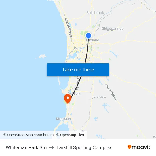 Whiteman Park Stn to Larkhill Sporting Complex map