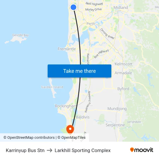 Karrinyup Bus Stn to Larkhill Sporting Complex map