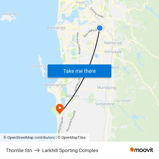 Thornlie Stn to Larkhill Sporting Complex map