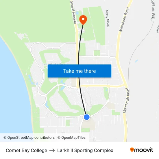 Comet Bay College to Larkhill Sporting Complex map