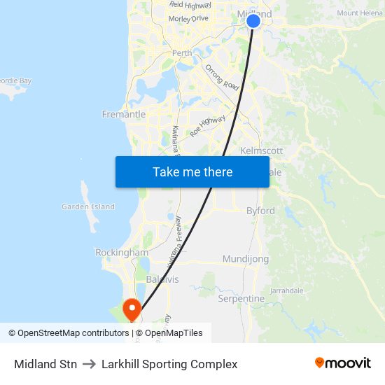 Midland Stn to Larkhill Sporting Complex map