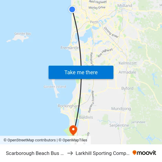 Scarborough Beach Bus Stn to Larkhill Sporting Complex map