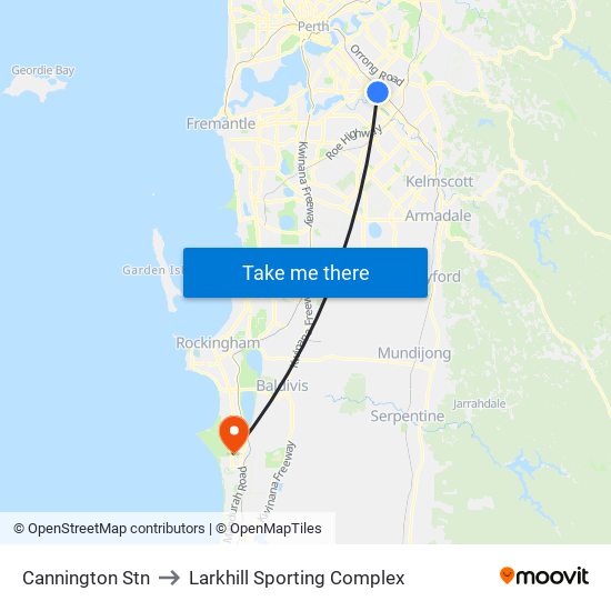 Cannington Stn to Larkhill Sporting Complex map