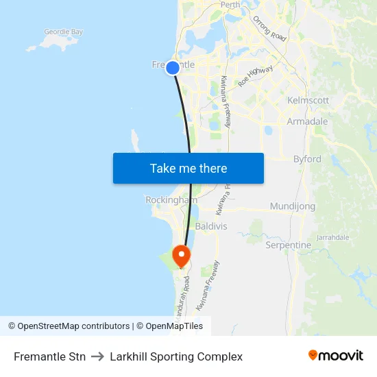 Fremantle Stn to Larkhill Sporting Complex map