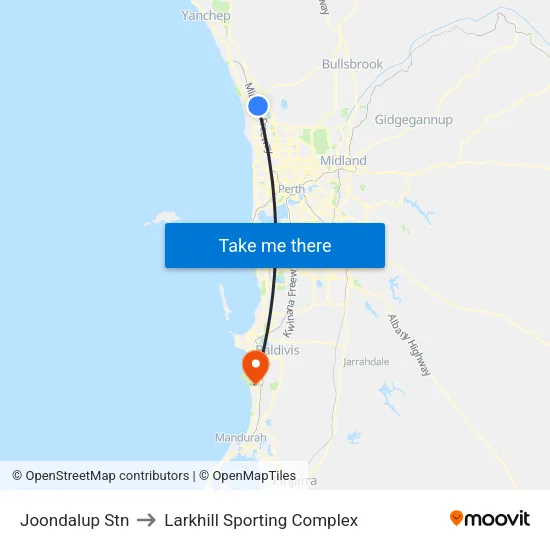 Joondalup Stn to Larkhill Sporting Complex map