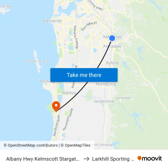 Albany Hwy Kelmscott Stargate Shopping Ctr to Larkhill Sporting Complex map