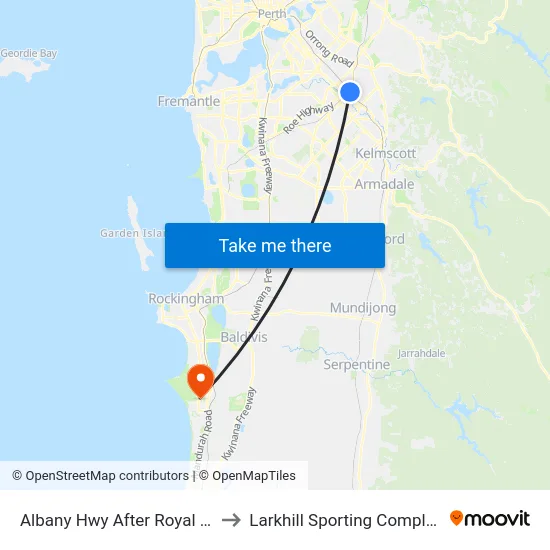 Albany Hwy After Royal St to Larkhill Sporting Complex map