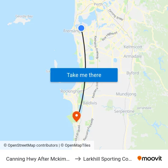Canning Hwy After Mckimmie Rd to Larkhill Sporting Complex map