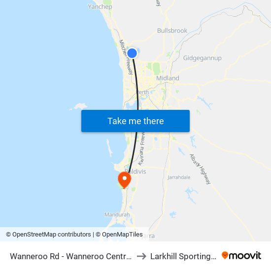 Wanneroo Rd - Wanneroo Central Shopping Ctr to Larkhill Sporting Complex map